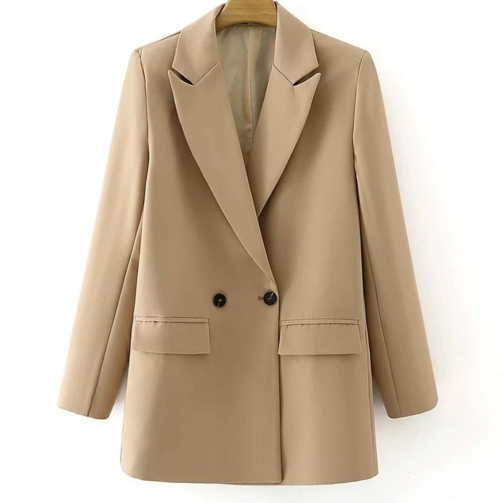 Classy go to Double Breasted Lapel Neck Blazer TAN - Picture 9 of 15